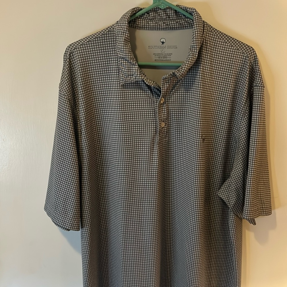 XL Men’s Southern Shirt Company Gray Gingham Polyester Polo